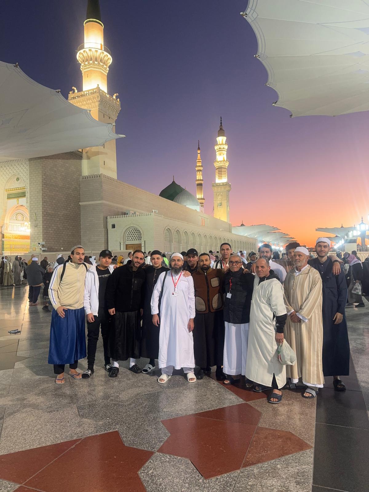Group at Masjid an-Nabawi at sunset